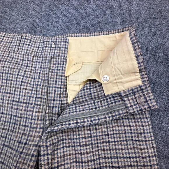 VTG Pendleton Wool Pants 32x29 60s 70s Beige Blue Plaid Check Trousers USA Made - Picture 10 of 16